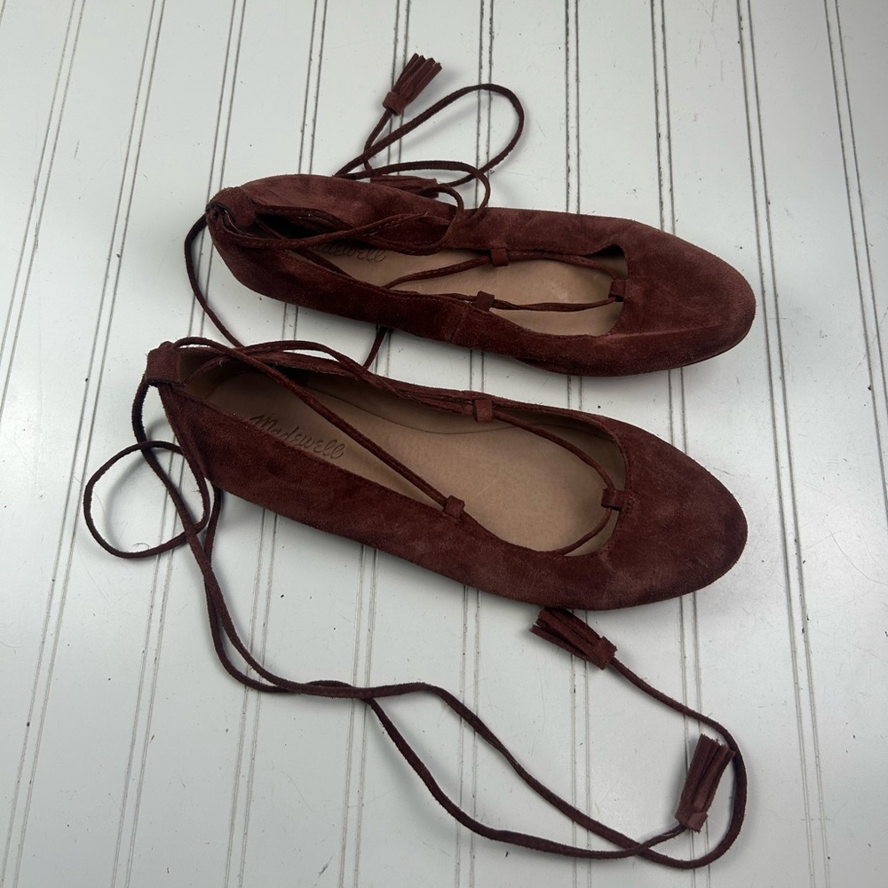 Madewell Burgundy Inga Lace-Up Suede Flats Women’s Size 9.5 - Picture 10 of 11